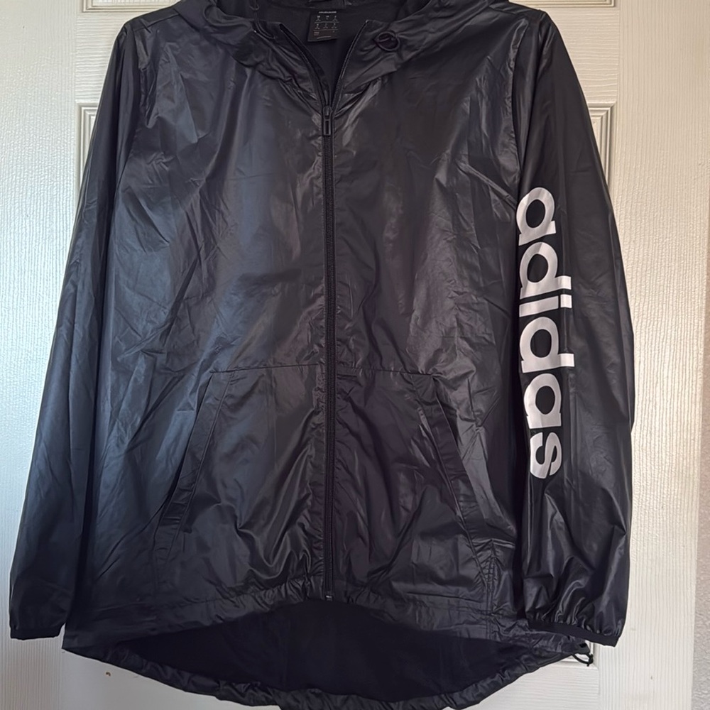 WMNS adidas Letter Logo Printing Hooded Windbreaker Jacket Black XL